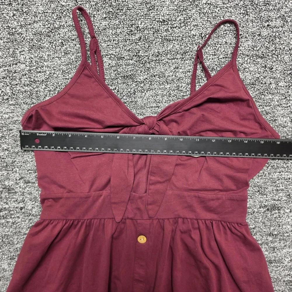 Cottagecore Boho Sundress Tie Front Button Detail Midi Womens Large Burgundy